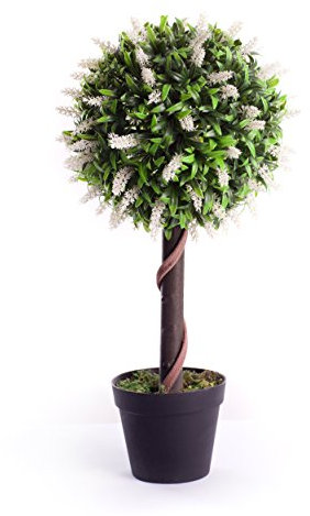 Best Artificial 2ft 60cm Lavender Flower Ball Topiary Tree Plant Garden Conservatory Indoor Outdoor (White)