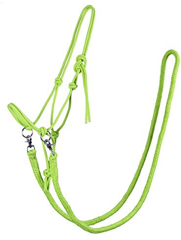 QHP Knotenhalfter mit Zügeln Robustes 10 mm Dickes Seil u. Größen (Vollblut, Lime)