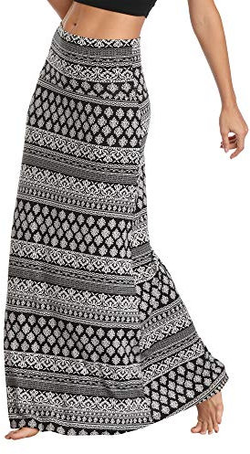 Damen Sommer Hohe Taille Boho Yoga Maxi Rock Elastisch Pull On Lang Röcke(M, 1)