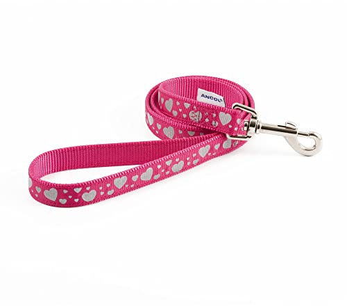 Ancol Patterned Collection Daisy Dog Lead - Pink - Hardwearing Nylon Puppy Walking Accessory with Reflective Design - 1m L 19mm W