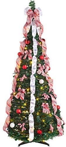 WeRChristmas Pre-Lit Pop Up Decorated Christmas Tree with 150 Static Warm LED Lights, Multi-Colour, 6 feet/1.8m