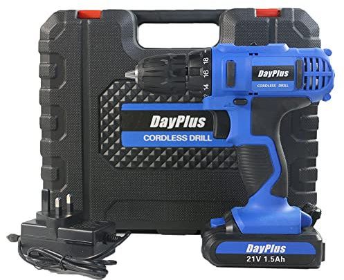 Cordless Combi Drill Set, 21V Powerful Impact Drill, 1500mAh Lithium-Ion Battery, 18+1 Torque Settings, Speed Control and Forward/Reverse Switching Function, 29 Piece & Carry Case