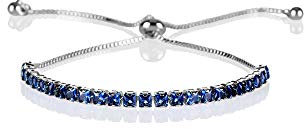 ZAVANA Bracciale Argento Regolabile da Donna e Ragazza, con Zirconi Cubici Blu, Bracciali da Donna con Pietre con Chiusura Regolabile con Perline, Braccialetti Sottili con Pietre Blu Zaffiro