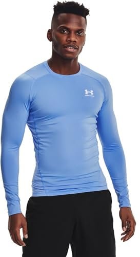 Under Armour Men's HeatGear Compression Long-Sleeve T-Shirt Crew Neck Sweatshirt, Carolina Blue (475)/White, S