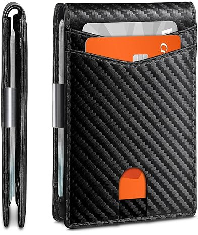 P37 Geldbeutel Männer mit Geldklammer Geldbörse Herren Kartenetui Slim Portemonnaie Wallet Portmonaise klein Geldtasche Portmonee RFID Kreditkartenetui Brieftasche Carbon Geldclip EC