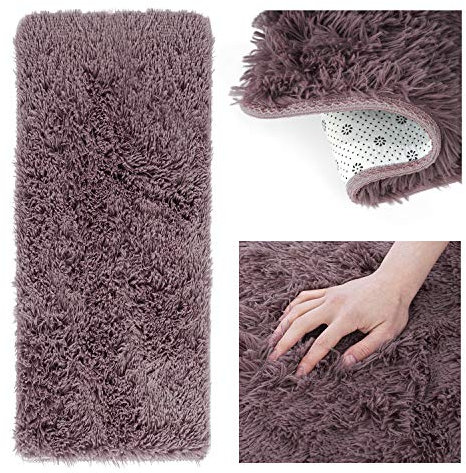 AmeliaHome Shaggy Teppich Hochflor 50x160 cm Kuschelteppich rutschfest rechteckig Karvag Traube