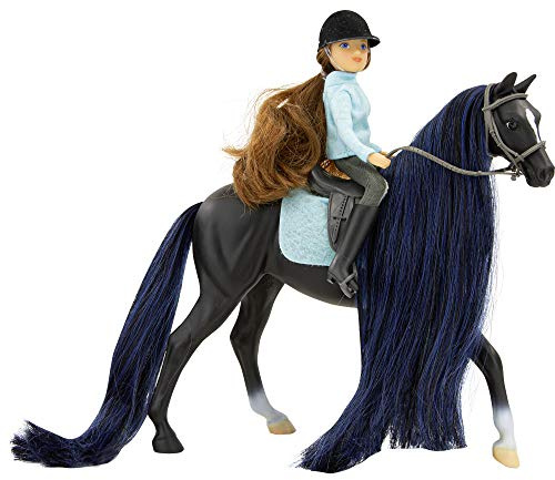 BANDAI Breyer Freedom Series Jet und English Rider Charlotte Pferdemodell, 15 cm, Maßstab 1:12, Jet und Englischer Reiter Charlotte Pferde-Spielzeug, handbemalte Breyer-Pferde-Spielzeug, Sammelfiguren