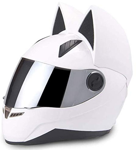 ZLYJ Cooler Katzenohren-Motorradhelm, Motorradhelm mit Katzenohren-Dekoration, Katzenhelm für Damen und Herren ECE-Zertifiziert B,XXL