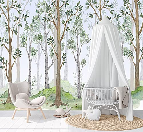 Innovative Stencils Peel and Stick Watercolor Birch Tree Forest Wallpaper Nursery Décor Fabric Woodland Decal Removable Reusable - Custom Sizes Mural #3130 (12 H x 12 W Sample)