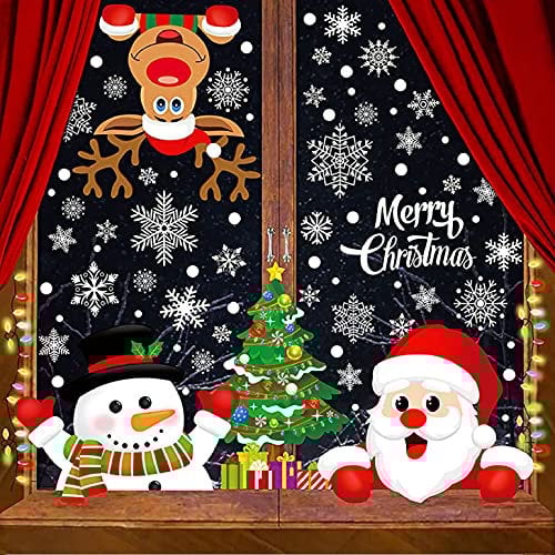 heekpek Fensterdeko Weihnachten Aufkleber Fenster Wiederverwendbar Doppelseitiger Druck Santa Schneemann Weihnachtsbaum Elk Schneeflocke Selbstklebend Fensterbilder Weihnachten