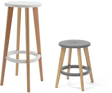 Hocker Barhocker Holz Stuhl Kunststoff Sitzhocker Rund Klein Groß Farbe Paulette Farbe Grau, Größe Klein