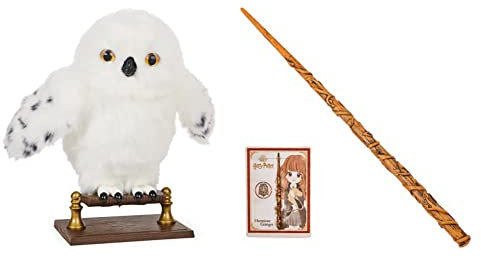Wizarding World Harry Potter - Interaktive Plüsch-Eule Hedwig & Harry Potter - Authentischer Hermine Granger Zauberstab aus Kunststoff mit Zauberspruch-Karte, ca. 30,5 cm, ab 6 Jahren, Fanartikel