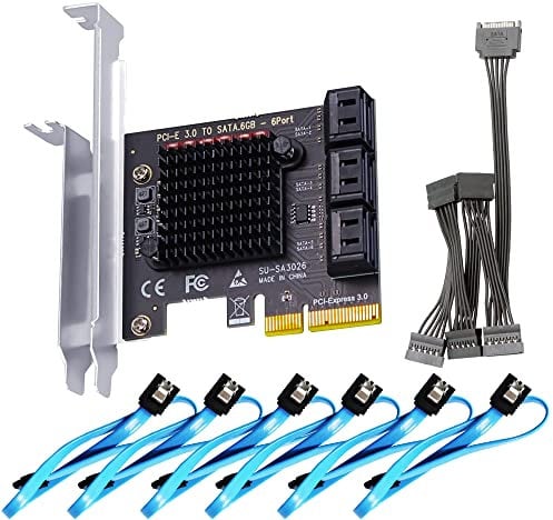 GLOTRENDS SA3026-C Scheda di espansione PCIe X4 SATA a 6 porte con cavi SATA e di alimentazione, compatibile con Windows, Linux, Mac OS, NAS