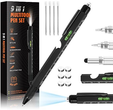 Coole Stift-Geschenke für Männer, 9-in-1 Multi-Tool Tech Pen Gadgets Werkzeuge für Männer, personalisierte Geschenke für Papa oder ihn, lustiges Geschenk für Weihnachten, Vatertag, Valentinstag oder