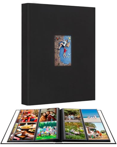 Fotoalbum, 8,9 x 12,7 cm, für 256 Fotos, Leineneinband, 7,6 x 12,7 cm, Fotoalbum mit Frontfenster, 3 x 5 Fotoalbum für 3 x 5, 3,5 x 5, Hochzeit, Familie, Baby, Jahrestag, Karten, Schwarz