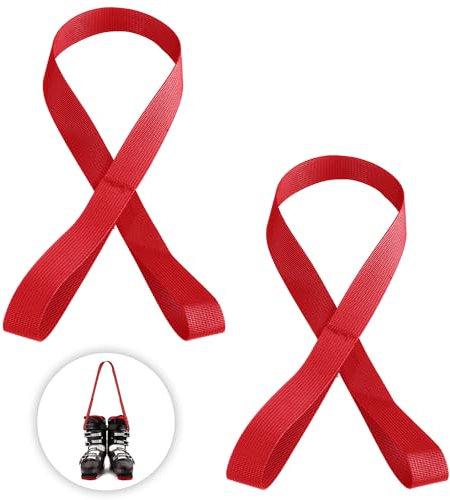 2 Pièces Sangle Porte Ski, Réglable Sangle Porte Ski Bandoulière de Ski pour Transporter des Accessoires de Ski pour Adultes Adolescents Activités de Plein Air en Hiver (Rouge)