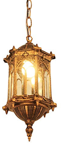 Antik Hängeleuchte asserdichte Außenleuchte Vintage Lampenschirm aus Glas Dekor Pendelleuchte für Terrasse Garten,Hof, Balkon, Villa.Bronzefarbe (Ohne Glühbirne)