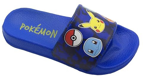 Pokemon, Boys or Girls Sliders, Flip Flops, Pool Sandals, Blue Size 12