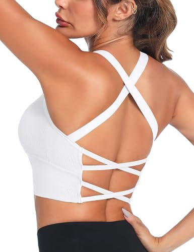 Crewhpo Sport BH Damen Ohne Bügel Gepolstert Bustier für Frauen Push up Sports Bra Cross Back Mit Polstern Nahtlose Sport-BHS für Yoga Fitness Pilates Gym S-XL