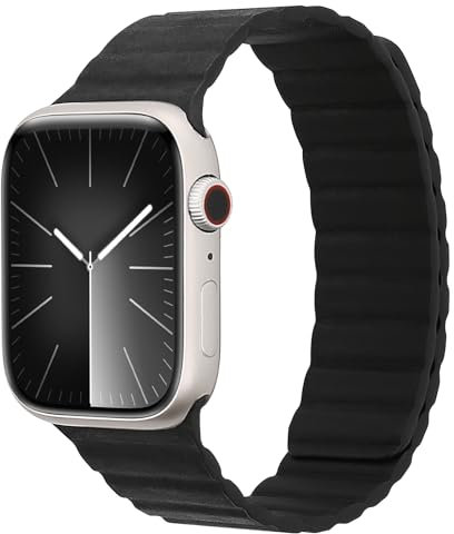 für Apple Watch Armband Verrücktes Pferd Echtlederband 38 40 41 42 44 45 49mm, Magnet Lederarmband leicht abnehmbar für iWatch Ultra Series 9 8 7 SE 6 5 4 3 (42mm/44mm/45mm/49mm, black)
