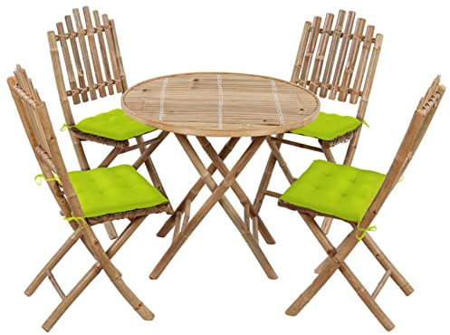 Rantry 5-TLG. Gartenmöbel Set Essgruppe mit Kissen Sitzgruppe Garten Stühle mit Tisch Gartengarnitur Gartenstühle Gartenmöbel Terrassemöbel Klappbar Bambus