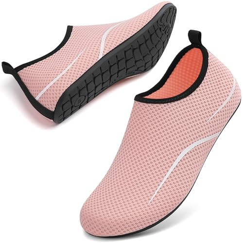 RUOMU Badeschuhe Damen Wasserschuhe Schnell Trocknend Schwimmschuhe Barfußschuhe rutschfeste Leicht Aquaschuhe Strandschuhe,Rosa 40 EU