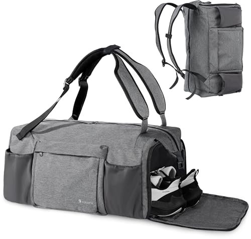 kookoomia Sporttasche Reisetasche Herren Damen 45L Sporttaschen Rucksack mit Schuhfach Nassfach Wasserdicht Gym Bag Sport Tasche Trainingstasche Fitness für Sport Reisen Schwimme Weekender- Grau