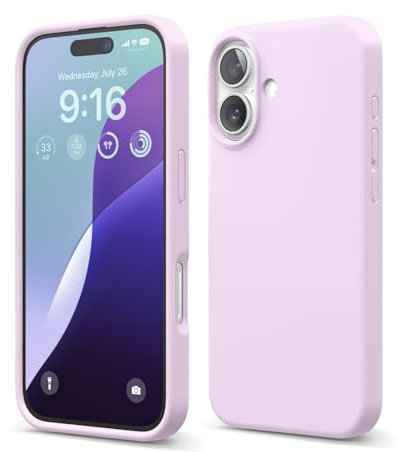 elago Compatible with iPhone 16 Case, Premium Liquid Silicone Case, Full Body Protective Cover, Shockproof, Slim Phone Case, Anti-Scratch Soft Microfiber Lining, 6.1 inch (Light Lilac)