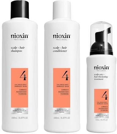Nioxin Scalp + Hair Kit System 4 - Haarpflege für strapaziertes, sichtbar dünner werdendes Haar - Shampoo, Conditioner & Scalp Treatment (150+150+40 ml)