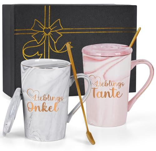 Joymaking Tazza da caffè regalo per zio e zia per la festa della mamma, festa del papà, Natale, idea regalo personalizzata, 400 ml, rosa e grigio