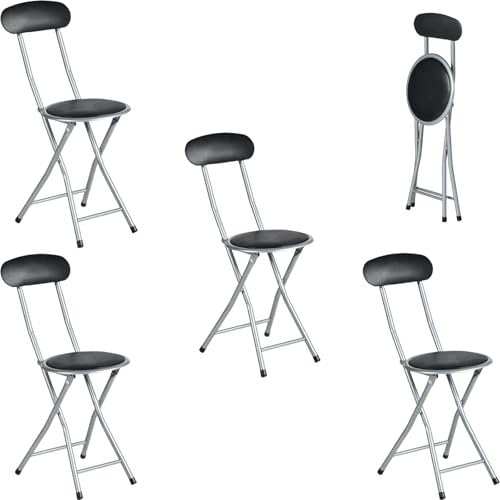 ZZINOKE Klapphocker 4er-Set, hocker mit Lehne, Keine Montage Erforderlich,Gepolsterter Stuhl,Sitzhöhe: 44 cm, Geeignet Für Küche, Bistro, Garten, Veranstaltungen im Freien (Schwarz und Silber)