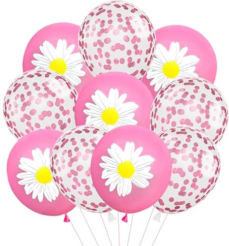 DazzJoy 10 Stück Gänseblümchen Luftballons Geburtstag mit Konfetti Ballons Rosa, Gänseblümchen Helium Ballons Geburtstag, Gänseblümchen Geburtstagsballon für Geburtstag Deko Mädchen, Party Dekoration