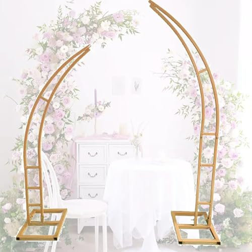 UIHECTA Metal Wedding Arch Stand, Set of 2 Curved Arch Backdrop Stand, Photography Backdrop Stand, Curved Flower Balloon Frame Arch, Half Moon Balloon Arch, for Ceremony and Party,Gold,1.8m+2.1m