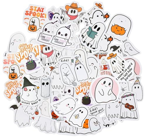 NXPWRC 92 Pieces Of Cute Ghost Stickers, Fun Cartoon Design, Waterproof And Wear-Resistant Material, Easy To Apply, Suitable For Holiday Decoration, Daily Or Halloween Use.