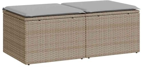 vidaXL 2-TLG. Garten-Sofagarnitur mit Kissen Beige Poly Rattan Akazie, Outdoor Sofagarnitur, Gartensofa Set, Lounge Set, Sofagarnitur Terrasse