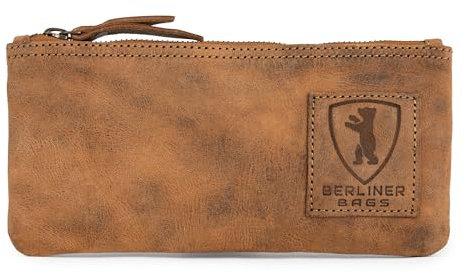 Berliner Bags Vintage Federmäppchen Etui aus Leder mit YKK-Reißverschluss, Robuste Federmappe für Stifte und Zubehör - Braun