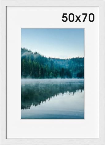 COMPOLICY 50x70 cm Bilderrahmen Weiß Bilderrahmen Holz rahmen 50x70 Standing and Wall-mounting Capabilities Posterrahmen Für Fotos, Bilder, Poster 50x70 picture frame