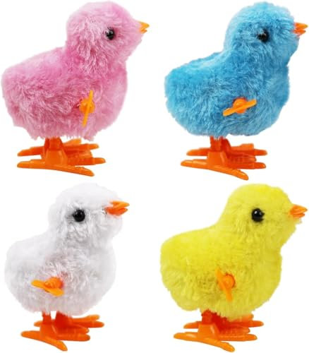 XINFTEU Ostern Aufzieh Huhn Spielzeug,Springender Vogel Aufziehspielzeug Gehender Kleines gelbes Huhn Uhrwerkspielzeug,küken Oster,Osterdeko Küken,küken Spielzeug Oster,Osterkorb Füllstoffe-4 Stück
