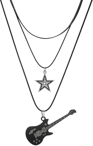 BelleVive Stern Vintage Halskette Punk Stern Choker Rock Roll Gitarre Lagenkette für Frauen Männer Eboy Egirl, Halskette Kawaii Niedliche Halsketten Ästhetischer Vintage Emo Schmuck