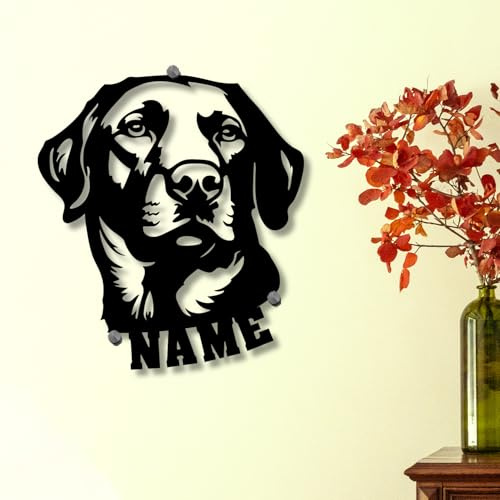 Namofactur Labrador-Hundeportrait als schwarze Wanddeko aus Holz für Jäger | Warmweiße oder RGB-Beleuchtung optional wählbar – mit Edelstahl-Wandmontage für Wohnräume, Jäger und Labrador-Liebhaber