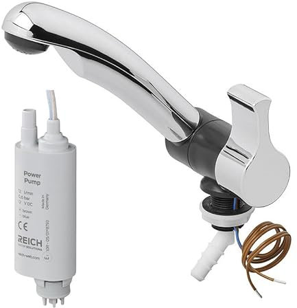 Robinet à froid Style 2005 12 V Ø 20 mm – Pivotant – Chromé/noir pour camping-car et caravane avec pompe submersible 0,5 bar
