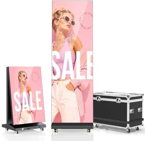 JASZDOT 80 P1.86 Spleißbarer LED Display, Faltbarer Posterbildschirm mit Digitales Werbedisplay Kundenstopper mit USB/HDMI/WLAN/Fernbedienung