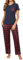 Crewhpo Pyjama Femme Été Coton Ensembles de Pyjama Femme à Col en V 2 Pièces Vêtements de Nuit Doux T-Shirt Manche Courte et Pantalon à Carreaux Rouge S