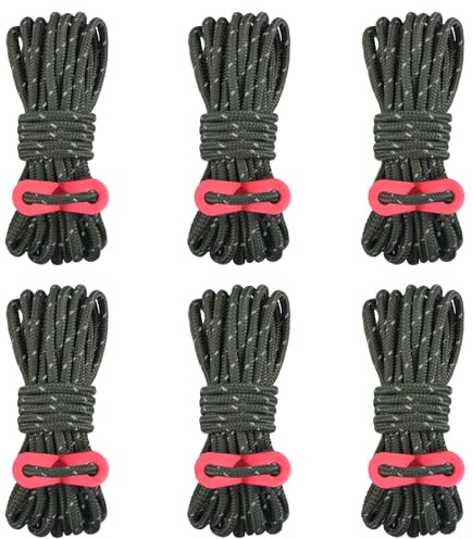 Azarxis Corde de Tente Réfléchissante 4 m Corde Nylon avec Tendeur en Aluminium Léger Φ4mm Ficelle 6 Pièces pour Bâche Fixation Camping (03 Vert armé - 6 Pièces - Φ4mm)