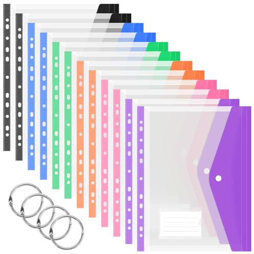 JEFURE A4 Plastic Wallets, 12 Pcs, Horizontal Opening Design, 6 Colours