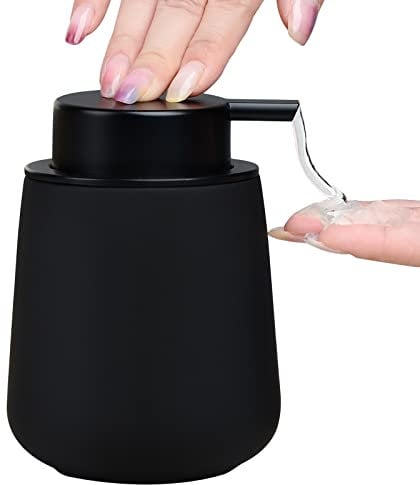 BosilunLife Ceramic Dish Soap Dispenser for Bathroom 12ounce Refillable Liquid Hand Soap Dispenser for Essential Oil, Lotion Dispenser with Pump(Rubber Paint Black Liquid)