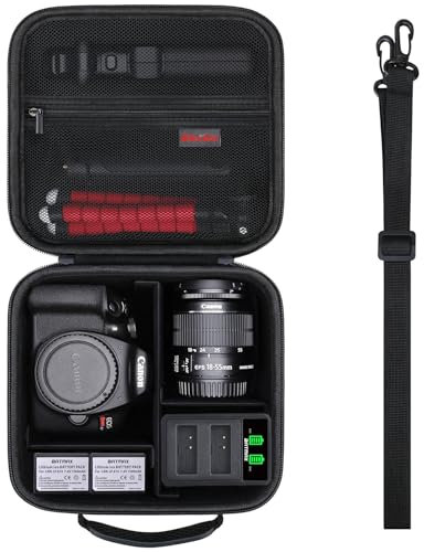 Elonbo Kameratasche für Canon EOS Rebel T7/ T6/ R50/ R100/ R5 /R6 Mark II/ R7/ R8/ 90D/ T8i/ T5/5D Mark IV. Sony, Nikon DSLR-Kamera-Reise-Aufbewahrungstasche, Objektiv-Stativ-Schutzhülle, Schwarz