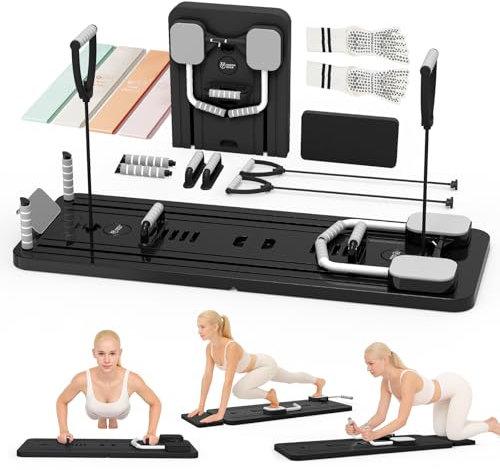 Northdeer Pilates Reformer Board, 2025 Upgraded klappbares Pilates Gerät, Multifunktionales 8 in 1 Reformer Pilates Maschine Zuhause Fitness (Schwarz)