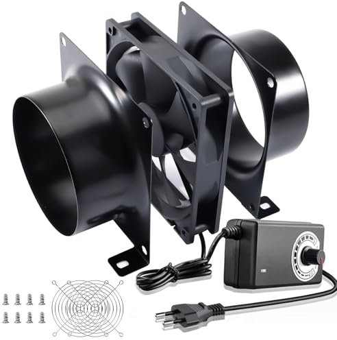 Silkwish Rohrventilator 100mm mit Drehzahlregler - Rohrlüfter Regelbar - Lüfter Axiallüfter Abluftventilator mit EU-Stecker, Kanaladapter, Netze für Growzelt, Gewächshaus, Wintergarten