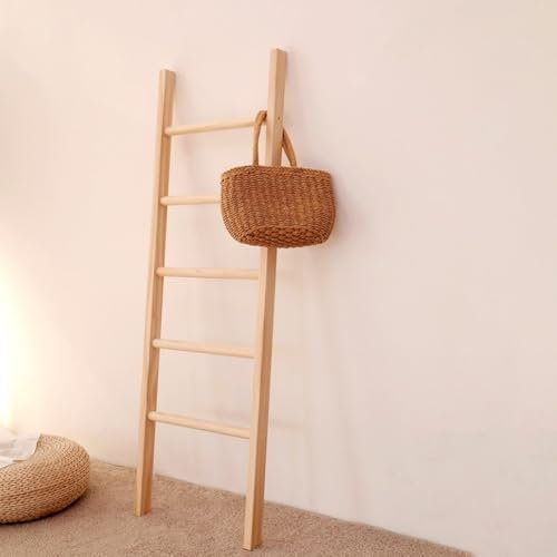 Scala portasciugamani autoportante in legno, 4/5/6 ripiani per coperte e asciugamani per bagno, soggiorno, camera da letto, elegante contenitore per asciugamani, vestiti e coperte